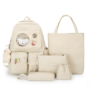 Middle School <b>Pack</b> New Korean the Bear Doll <b>Pack</b> for Girls Five Canvas Junior High Collage <b>Bag</b> for Girls - Product Image 1