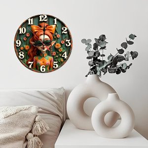 Round Wooden Wall <b>Clock</b> Artistic Carved Wood 25Cm Non Ticking Home Living Room Decor <b>Clock</b> - Product Image 2