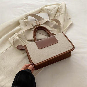 Bolso Tote de Lona Negro y Beige con Cierre de Solapa, Correa de Hombro Única, Estilo Minimalista, Uso Diario, Todas las Temporadas - Product Image 2