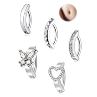 Anneau de nombril en acier chirurgical 316L 14G 16G avec fermoir clicker, en argent ou or, avec cœur ou papillon en zircon cubique, bijou de piercing pour nombril