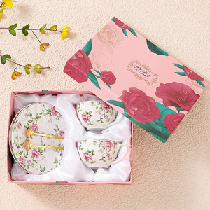 Wholesale Vintage <b>Tea</b> <b>Cup</b> <b>Set</b> of 2 Ceramic <b>Cup</b> and Saucer Floral Coffee <b>Cup</b> <b>Set</b> in Gift Box - Product Image 3