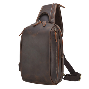 Mochila de Piel de Vaca Personalizada con Logotipo de Marca OEM ODM, con Carga USB, Bandolera Cruzada de Cuero Crazy Horse para Hombre - Product Image 1