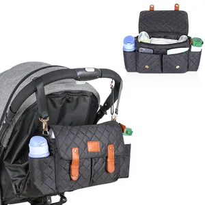 Wholesale Custom Universal Stroller Organizer Non Slip Straps Quilted Stroller Caddy With Cup Holder