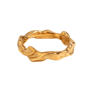 Anillo de compromiso y boda para mujer, chapado en oro de 18 quilates, de acero inoxidable, con diseño martillado, de moda, superventas - Product Image 2