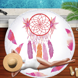 Toalla de playa comprimida redonda de plumas <span class=keywords><strong>para</strong></span> adultos Manta de natación de <span class=keywords><strong>piscina</strong></span> ecológica de microfibra con borlas absorbentes - Product Image 3