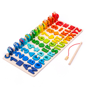 3D Effect Sorting Blocks Abc Alphabet Letters Wooden Animal Magnetic Fishing Jigsaw Board Puzzle Toys for Kids Learning