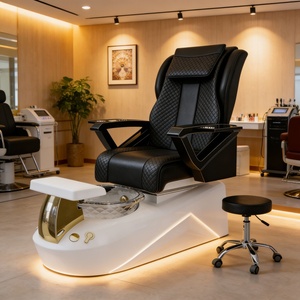 Fauteuil de pédicure de luxe avec siège inclinable et baignoire sans tuyauterie, lumière LED, massage chauffant, pour usage en salon de manucure - Product Image 3