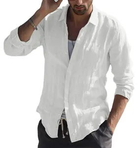 OEM/ODM Camisa Customization Wholesale Linen Cotton Breathable White High Quality Mens Fashion Spread Collar Shirts Men