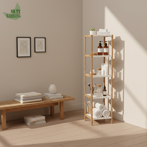 Large 5 Tier Bamboo <strong>Storage</strong> Shelf <strong>Tall</strong> White Organizer Rack With Adjustable Shelves for <strong>Storage</strong> in Bathroom Laundry or Pantry - Product Image 3