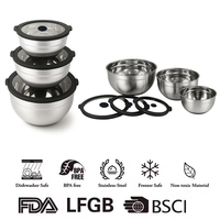 Ensemble de bols mélangeurs en acier inoxydable avec couvercles en verre hermétiques, bols de service antidérapants, ensemble d'ustensiles de cuisine polyvalents pour la préparation et le stockage des aliments