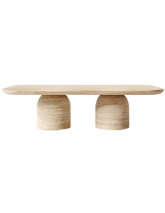 Mesa de comedor de travertino beige de alta calidad, esquina de mesa cilíndrica baja, muebles de diseño de moda simple - Product Image 1
