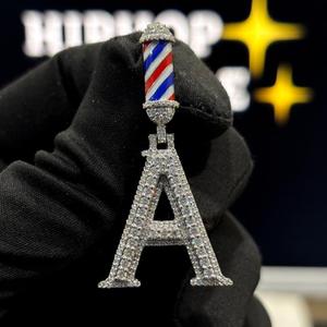 Iced Out Letter A <b>Pendant</b> with Barber Pole Bail White Gold Finish <b>Initial</b> Charm Necklace for Men & Women - Product Image 5
