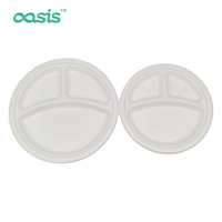 Plats de traiteur personnalisables de 9 pouces à 3 compartiments, résistants à la graisse, écologiques, en bagasse de canne à sucre, biodégradables, compostables, jetables