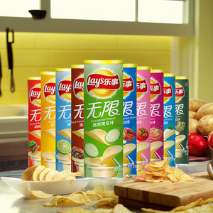 Lays Unlimited 104G * 9 aceite de <span class=keywords><strong>cebolla</strong></span> verde con sabor a patatas fritas paquete combinado Original frito inflado aperitivos bajos en grasa semi-suave para - Product Image 5