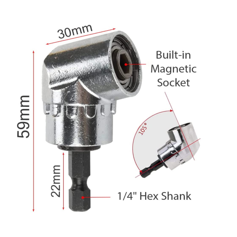 Right Angle Drill Attachment, 105° Power Screwdriver Adapter with 1/4