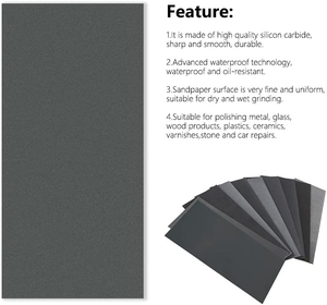 <span class=keywords><strong>3M</strong></span> 734 Водостойкая прямоугольная наждачная бумага на бумажной основе из карбида кремния, средней твердости, 9x11 дюймов, зернистость 60-3000, OEM для дерева и металла - Product Image 5