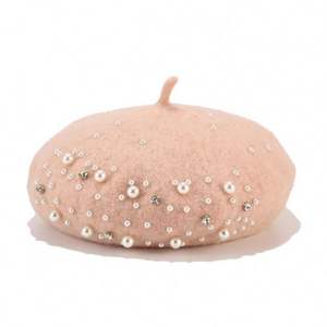 Bérets d'hiver en velours gris 100 % laine, luxueux, tendance, style américain, écologiques, décorés de perles, pour femmes, décontractés ou de soirée - Product Image 5