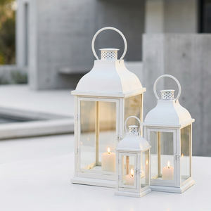 Lanternes à bougies en métal blanc classiques pour la maison, le patio et les décorations de mariage - Product Image 2