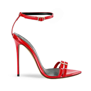 Sandali Donna Estivi 2026 di Design con Tacco a Spillo, Punta Affusolata e Fibbia, in Vernice Rossa - Product Image 1