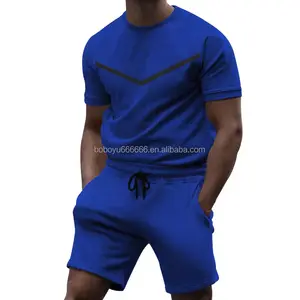 BOBOYU 2022 wholesale 13 colors mens workout sets 2 piece custom plain t shirt and sweat shorts designer outfits