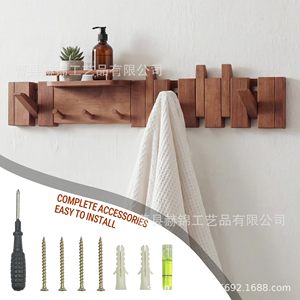 <b>Wall</b> Mounted Wooden Clothes Rack Solid Wood Piano <b>Key</b> Shape <b>Hooks</b> For Coat Hat Bag Storage Organizer - Product Image 2