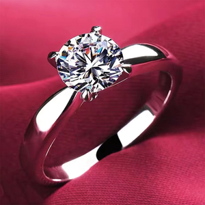 Joyería de Compromiso <span class=keywords><strong>Plata</strong></span> de Ley 925 Montura Clásica Circonita Cúbica de Corte Redondo Anillo de Boda para Mujer - Product Image 1