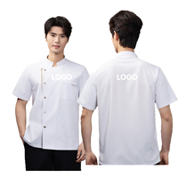 Uniforme de Chef Unisexe en Gros, Manches Courtes, Respirant, en Tissu Tricoté Polyester/Coton Extensible, Boutonné, Idéal pour l'Été, Restaurants et Bars