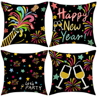 Housse de coussin YINUAN Joyeux Nouvel An, motifs feux d'artifice et verres à champagne, housse décorative pour fête