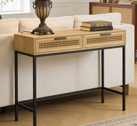 Table console de luxe en MDF et rotin, 2 tiroirs, gain de place, design moderne, pour bureau à domicile, salon ou coiffeuse – Vente directe usine