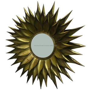 Miroir mural rond décoratif, cadre en fer, à feuille dorée, miroir pour salon, chambre à coucher, décoration de maison, de bureau - Product Image 6
