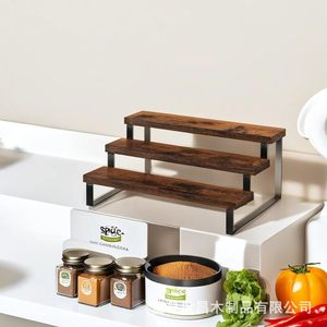 Wooden Three Tiered <b>Shelf</b> 3 Floors Retro Color Durable Standing Type Desktop Storage <b>Rack</b> For Wine Beer Cake Display - Product Image 4
