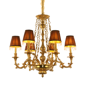 Lámpara Colgante Clásica con Pantalla de Tela Europea, Estilo Victoriano Francés, Candelabro de Latón Antiguo - Product Image 5