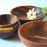 Ensemble de service de table en bois, vaisselle avec Logo personnalisé, bols à salade en bois d'acacia de cuisine, vente en gros, 4 pièces