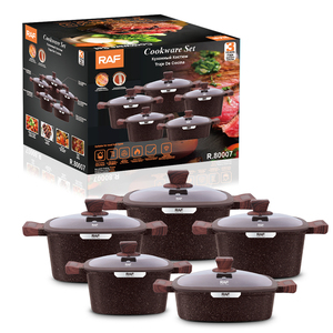 Juego de Ollas y Sartenes Antiadherentes RAF R.80007, Juego de Utensilios de Cocina de Granito con Tapas de Vidrio, Compatible con Inducción, <span class=keywords><strong>para</strong></span> Cocinar en Casa - Product Image 1