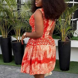 เดรสสั้นพิมพ์ลายแอฟริกันแบบจีบ ดีไซน์หรูหรา แขนกุด สไตล์หวาน แฟชั่นมาใหม่ - Product Image 3