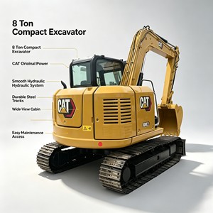 Mini-excavatrice sur chenilles Caterpillar CAT 308E2 d'occasion, 8 tonnes, moteur CAT d'origine, avec lame de bulldozer pour travaux de construction - Product Image 1