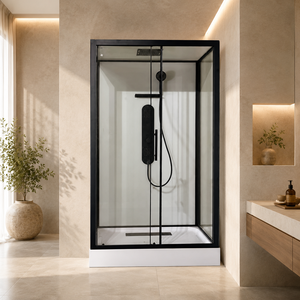<span class=keywords><strong>Cabina</strong></span> <span class=keywords><strong>Doccia</strong></span> Rettangolare Nera con Pannello <span class=keywords><strong>Doccia</strong></span> Integrato, Porta Scorrevole e <span class=keywords><strong>Soffione</strong></span> a Pioggia per Bagno Moderno - Product Image 1