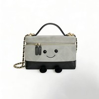 Sac Jellycats en cuir à motif losanges, petit elfe mignon avec visage souriant, sac à déjeuner, sac à main, trousse de maquillage, sac bandoulière
