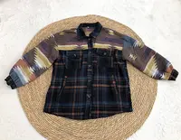 격자 무늬 셔츠 디자인 패치 아즈텍 모직 어깨 오버 사이즈 남자 친구 스타일 2022 도매 가을 여성 코트 재킷