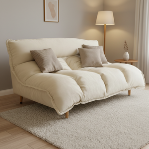 Sofá <span class=keywords><strong>de</strong></span> Terciopelo Acolchado Estilo Perezoso, Color Crema Blanco, Respaldo Acolchado, Sofá Doble para el Hogar, Cómodo para Sala <span class=keywords><strong>de</strong></span> Estar o Gimnasio - Product Image 2