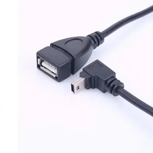 Cabo usb 2.0 fêmea mini usb 5 pinos macho, adaptador otg 90 graus