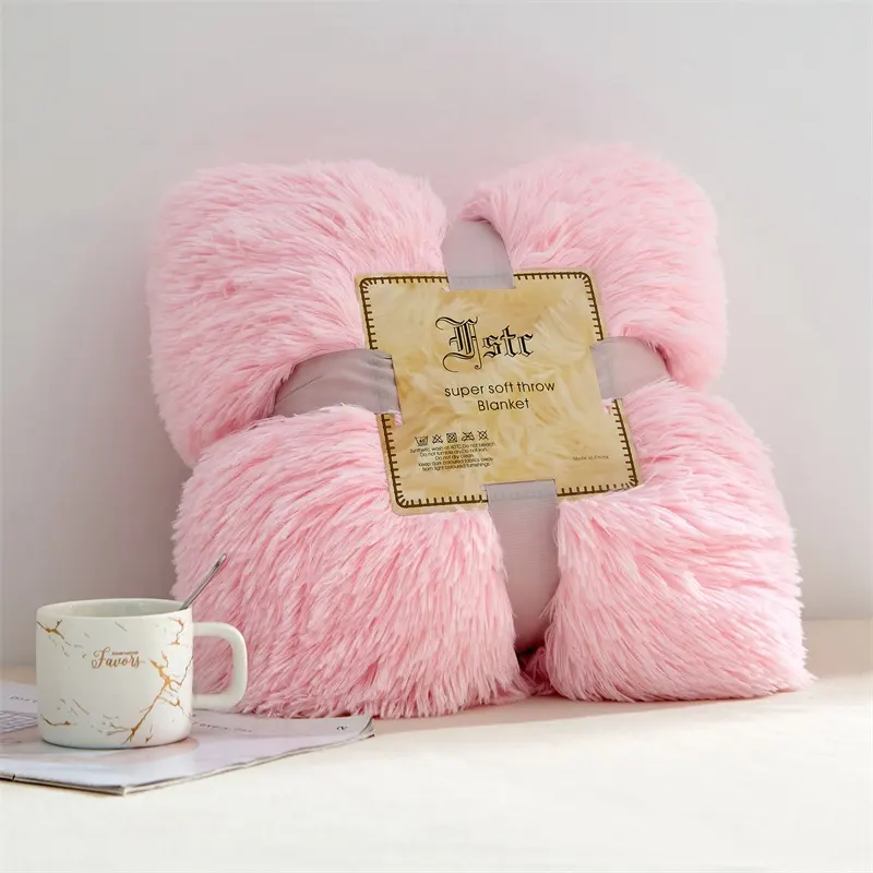 Light Pink Throw Blankets, Soft Shaggy Fuzzy Sherpa Blankets, Cozy Lightweight Fluffy Faux Fur Blankets for Bed Couch Sofa