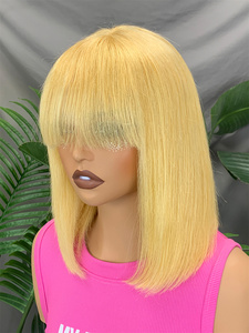 Peluca FH Corta y Lisa con Flequillo, Peluca de Cabello Humano con Frente de Encaje 13x3x4 - Product Image 2