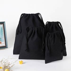 High Quality Custom Recycled <b>Black</b> Cotton Drawstring <b>Bags</b> Versatile Folding Shoe Packaging Letter Pull String Dust Pouch Canvas - Product Image 6