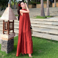Robe sans manches rouge vintage et élégante pour femmes, idéale pour les vacances d'été à la plage
