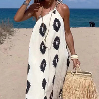 Robe hobo élégante, style streetwear vintage, motif géométrique, dos nu, longue jupe, antistatique, robe de plage pour femmes