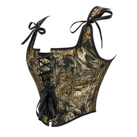 Corset bustier grande taille style vintage à fleurs dorées pour femme avec bretelles à nouer