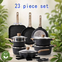 Batterie de cuisine 23 pièces en pierre de granit antiadhésive, comprenant des casseroles, poêles, poêle à frire à induction, faitouts, plancha et poêle à œufs, pour la cuisson