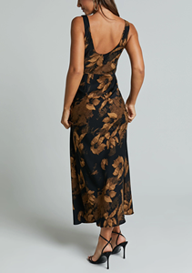 Il produttore di abbigliamento femminile OEM offre abiti lunghi floreali alla moda eleganti con Design nero senza maniche all'ingrosso - Product Image 4