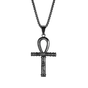 SSN132 Vintage Mens Ankh Cross Necklace Life Eye of Horus Stainless Steel Coptic Ankh Pendant Necklace